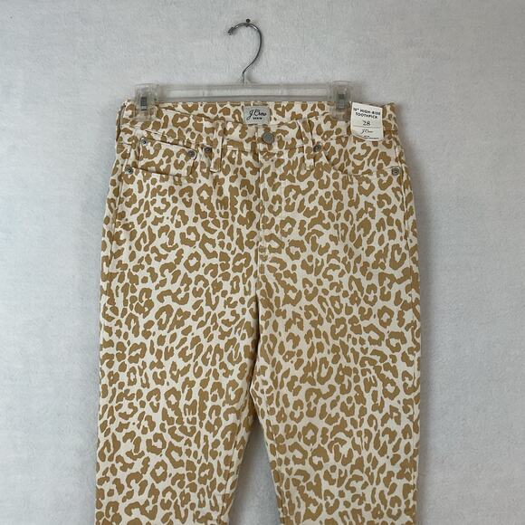 J Crew Jeans Pants Womens Size 28 Leopard Animal 10” High Rise Toothpick NEW - Picture 2 of 16